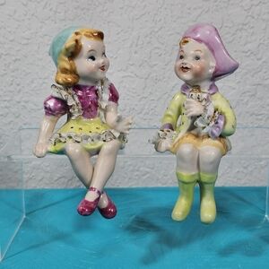 VTG OCCUPIED JAPAN GIRL AND BOY FIGURINES SITTING 4'' TALL